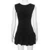 Women's Solid Pleated Short Dress Sleeveless O-neck Fashion Elegant Simple Mini Bodycon Dresses Slim Street Casual Party Holiday