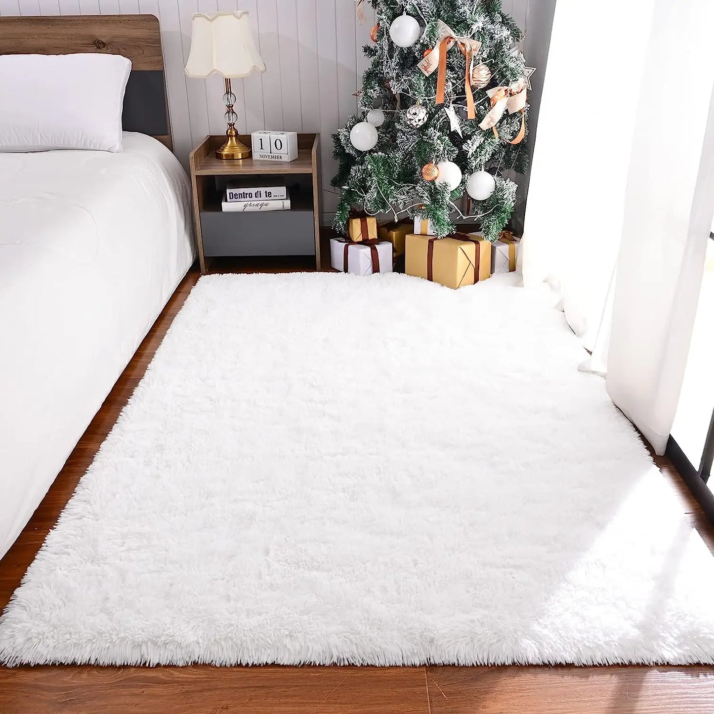 Fluffy Bedroom Rug Carpet Shaggy Fuzzy Rugs for Bedroom Thick Black Area Rugs for Living Room Rugs  for Girls Boys