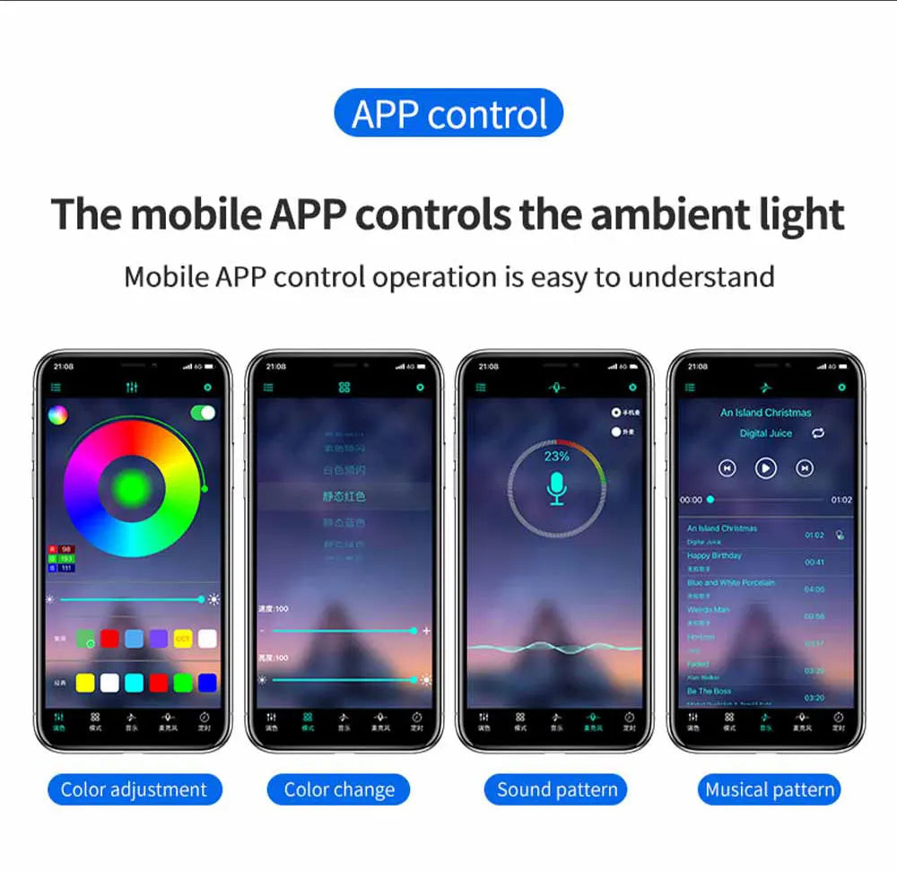 Neon LED Car Interior Ambient Foot Strip Light Accessories Back light Remote App Music Control Auto Decorative Atmosphere Lamp