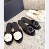 2025 Spring/Summer New Beach Vacation One Word Open Toed Flat Bottom Outerwear Camellia Slippers for Women