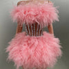 Hot Sale Women Sexy Mesh Ruffles Ball Gown Mini 2 Pieces Dress Lace-up Crystal Birthday Party Celebrate Nightclub Wear