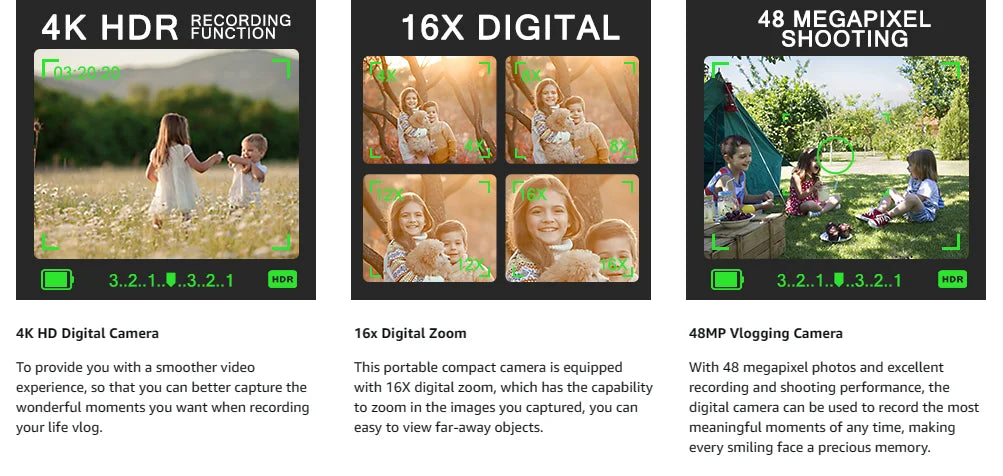 NBD 4K Digital Camera Ultra 48MP Camera Vlogging Camera with Wide Angle Lens 16X Digital Zoom 3.0 Inch Screen Camera