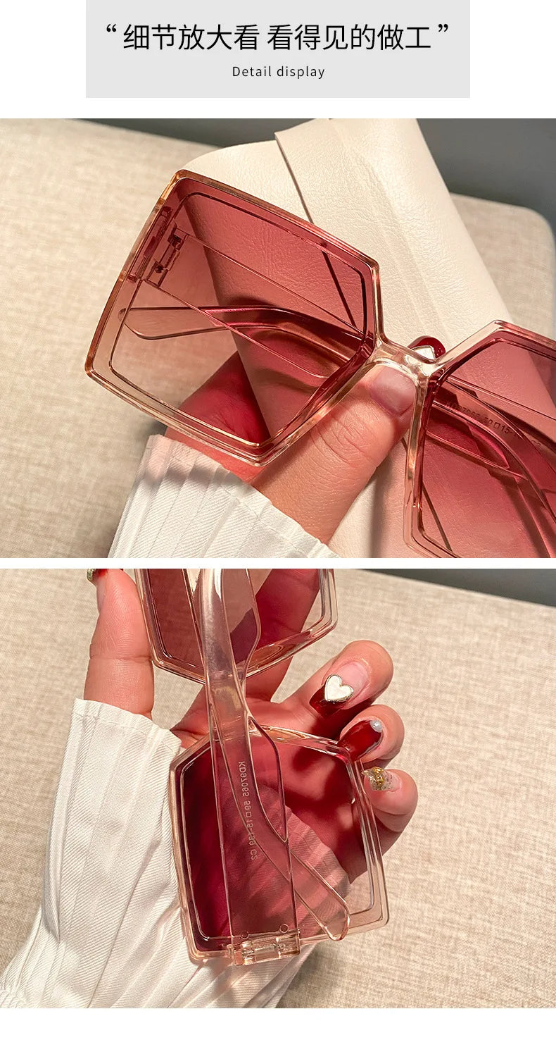New Vintage Large Frame Sunglasses Women's Brand Designer Square Sun Glasses Women Travel Fashion Eyewear UV400 Gafas De Sol