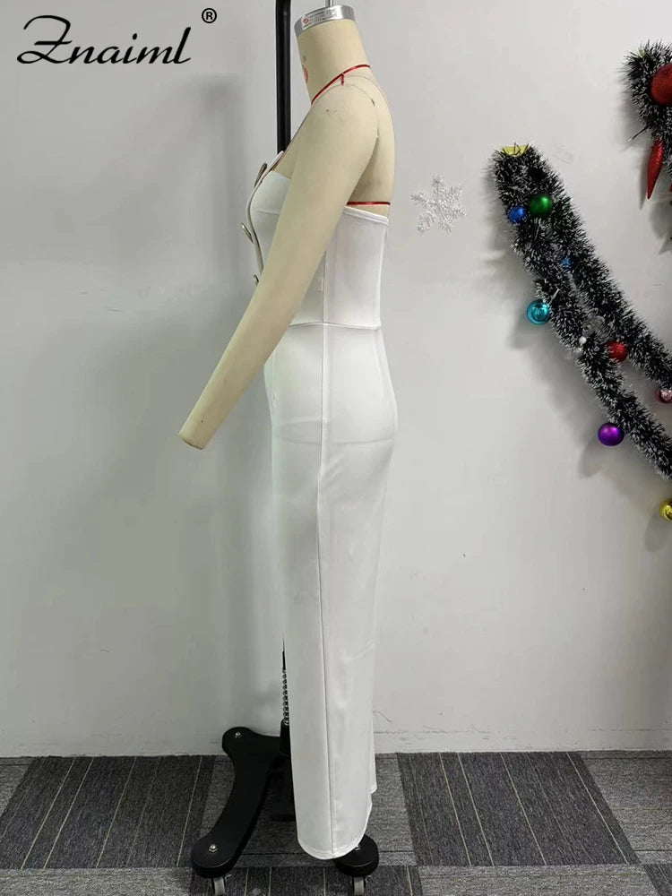 Znaiml Sexy Yellow Button Wide Leg Pants Stretch Long Rompers One Pieces Overalls Women Strapless Jumpsuit Birthday Streetwear