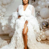 Maternity Gown for Baby Shower Dressing Gown Perspective Sheer Skirt Long Tulle Bridal Robe Puffy Sleepwear for Women Nightwear