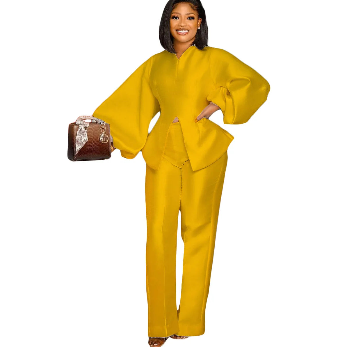 Plus Size Women African Clothes 2 Piece Set Danshiki Wedding Party Suits Ankara Trousers Puff Sleeve South Africa Outfits