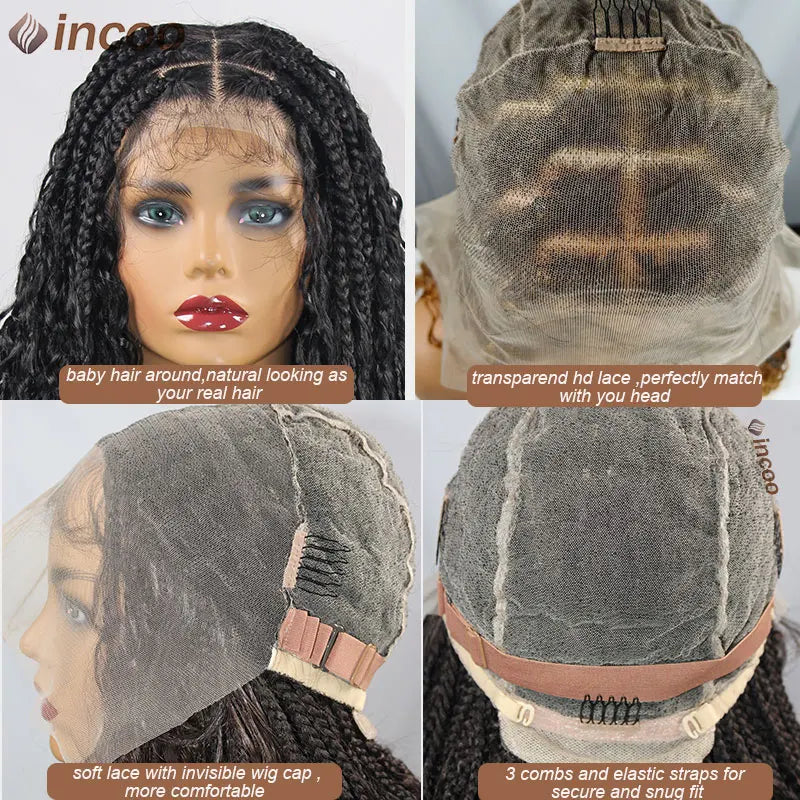 Boho Box Braided Wigs Curly Hair Synthetic Full Lace Front Wigs for Black Women Goddess Locs Braid Wig Bohemian Box Braid Wig