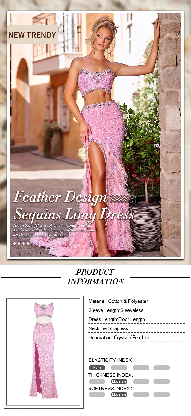 VC Pink Sparkly Sequins Long Dress Beaded Crystal Feather Embellished High Slit Straight Floor-length Prom Evening Gown Vestidos