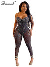 Znaiml Luxury Birthday Night Club Party One Piece Rompers and Jumpsuits for Women Sexy Mesh Sheer Colourful Diamonds Overalls