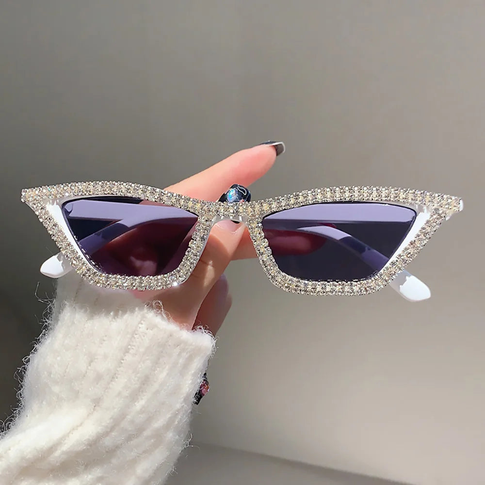 Fashion CAT EYE Rhinestone Bling Sunglasses Women Vintage Brand Luxury Small Frame Ladies Gradient Sun Glasses Oculos UV400