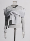 TWOTWINSTYLE Solid Spliced Bowknot T Shirt For Women O Neck Long Sleeve Patchwork Mesh Casual Temperament T Shirts Female Style