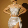 Gold Color Women Sexy 2 Pieces Strapless Bodycon Mini Dress Bar Singer Nightclub Party Celebrate Birthday Dress Wholesale