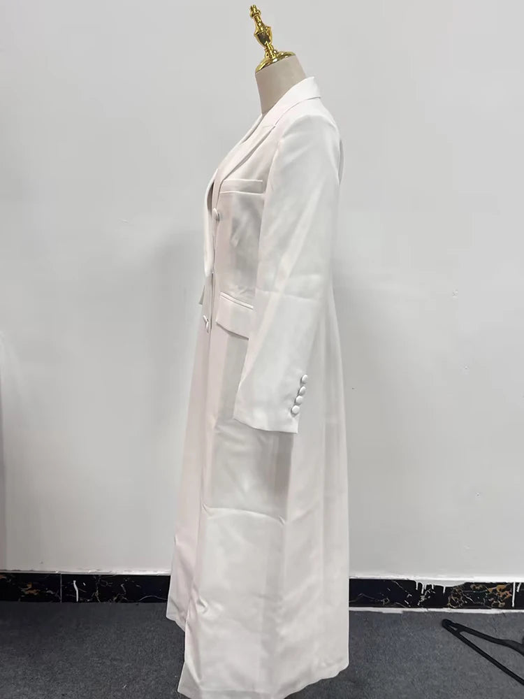 TWOTWINSTYLE Solid Slimming Long Blazer For Women Notched Collar Long Sleeve Tunic Patchwork Double Breasted Blazers Female New