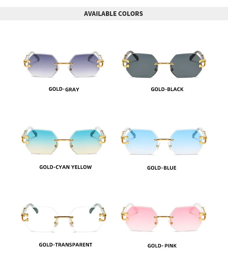 Hexagon Rimless Sunglasses Square Women Retro Men Sun Glasses Brand Designer Eyewear UV400 Shades Oculos Female Gafas
