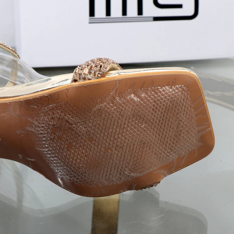 Luxury fashion sandals 2024 Summer New Rhinestone Fairy Open-toe Ring-foot Strap rome sandals with High Heel Women Shoes Banquet