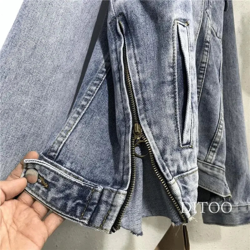 Women Denim Cost Single Breasted Button Jackets Fleece Patchwork Cardigan Pockets Outerwear Casual Warm Solid Loose Fit