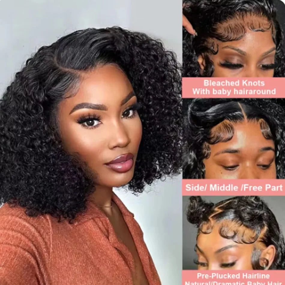 13X4 Brazilian Kinky Curly BoB Lace Frontal Wigs For Women Glueless 180 Density Preplucked 100% Human Hair Wig Deep Curls Wig