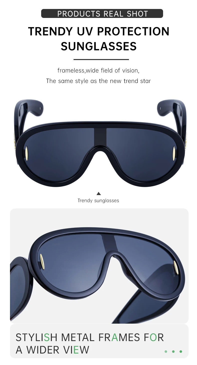 Oversized Wave Mask One-Piece Sunglasses Women Sports Y2K Punk Sun Glasses for Lady 2024 Luxury Brand Steampunk Eyewear Goggle