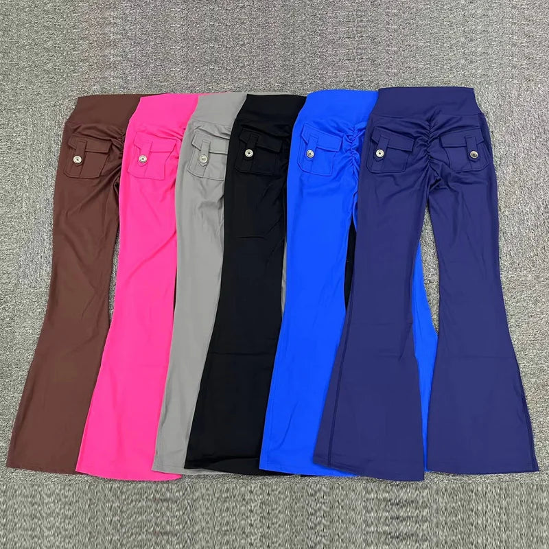 Women Flare Pocket Leggings High Waist Sport Yoga Pants Quick Dry Breathable Leggings Outfit Fitness Gym Clothes Sportwear Pant