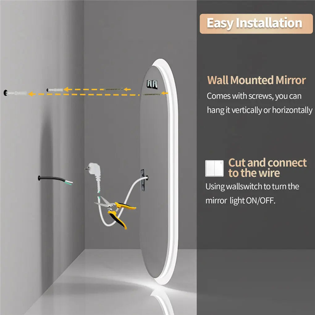 LUVODI Backlit Lighted Bathroom Mirror LED Bedroom Vanity Mirror Salon Mirror with Touch Sensor Dimming Defog IP44