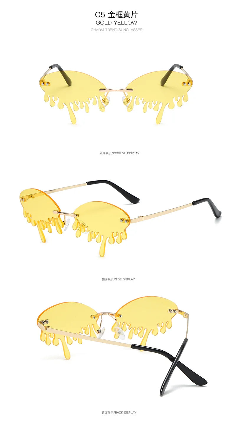 New personalised rimless sunglasses male Europe and the United States prom weird trend of irregular tears sunglasses female
