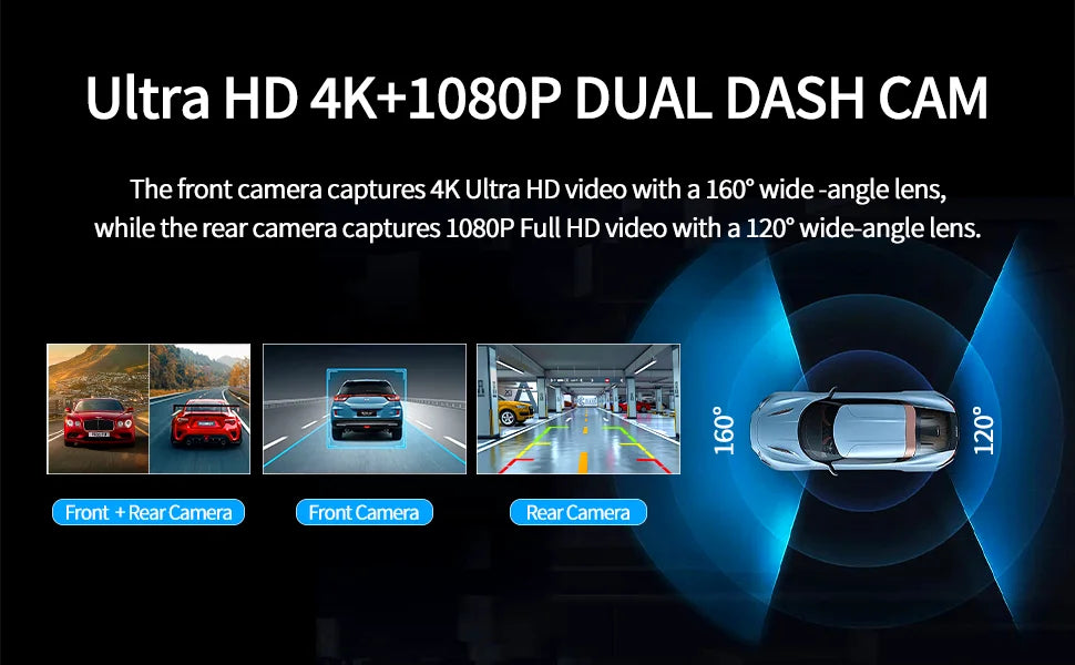 9'' Imagebon A8Pro ADAS Wireless Carplay & Android Auto Dash Cam 4K Rearview Camera 24h Park Monitor GPS Navigation Car DVR