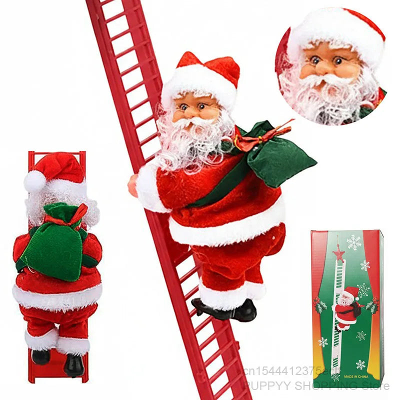 Electric Climbing Santa, Musical Christmas Decoration, Fun Holiday Ladder Toys for Home, Tree, Fireplace, Unique Festive Decor