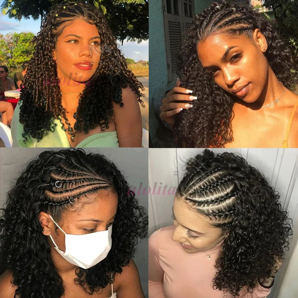 Braided Wigs 100% Human Hair 13X4 Lace Front Wig Braided Wigs With Baby Hair Wigs For Women Kinky Curly Hair Wigs Curly Bob Wig