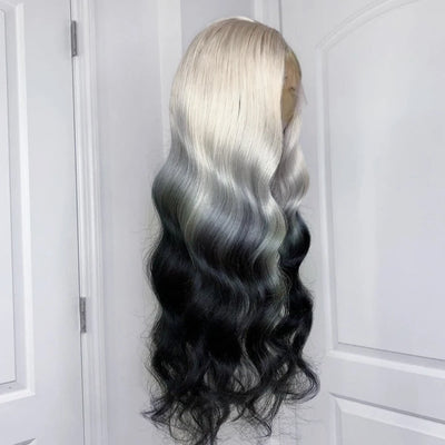 Charism Synthetic Lace Front Wig 60 Platinum Blonde To Black Ombre Wig Pre Plucked Natural Hairline Lace Frontal Wigs For Women