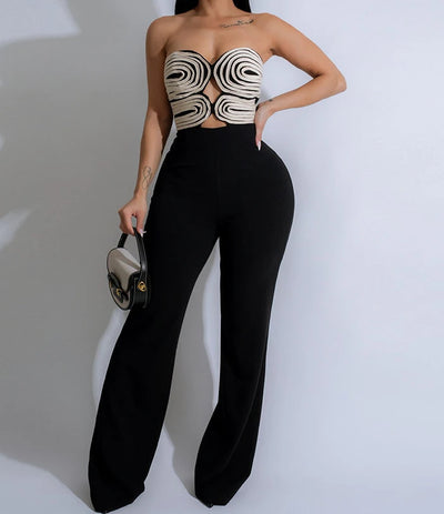 Women's Jumpsuit 2025 Summer New Temperament Fashionable Sexy Sleeveless Woven Tape Strapless Backless Party Straight Jumpsuits