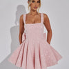 Mozision Sequins Bow Backless Sexy Mini Dress For Women Robe Fashion Square Collar Sleeveless High Waist A-line Club Dress