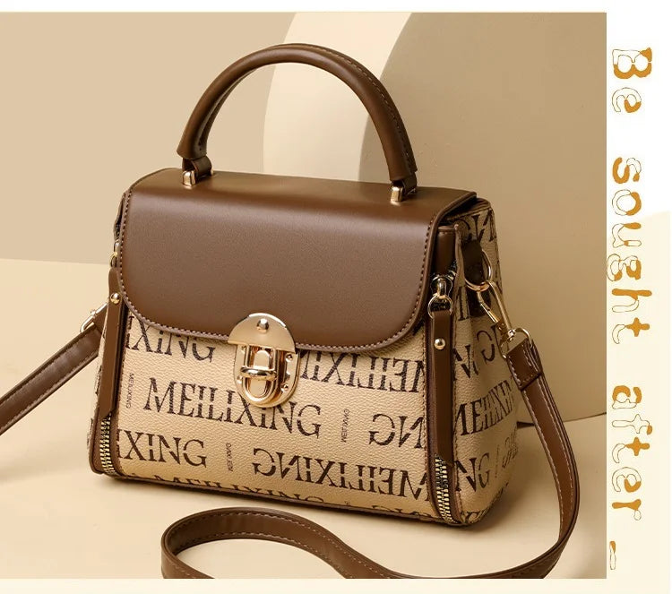 Bags for Women, Printed Fashionable Hand-Held Locks, Commuting Small Square Bag, Fashionable and Versatile Shoulder Crossbody Ba