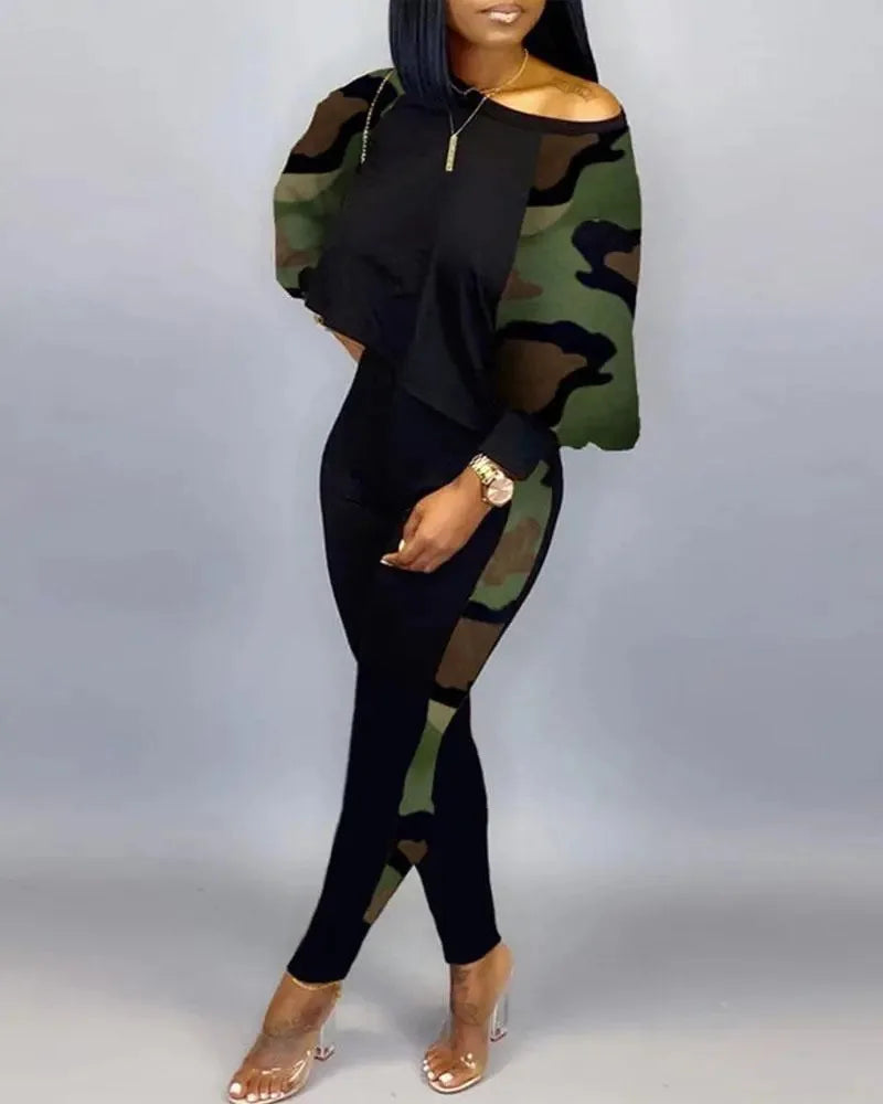 2024 New Autumn Women's Long-Sleeved Round Neck Off-Shoulder Fashion Casual Suit Pants Set Woman Coordinated Pants Sets