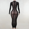 Sexy See Through Bodycon Women Dress Long Sleeve Letter Printed Spring Clothing Night Club Party Knitted Female Dress Vestidos