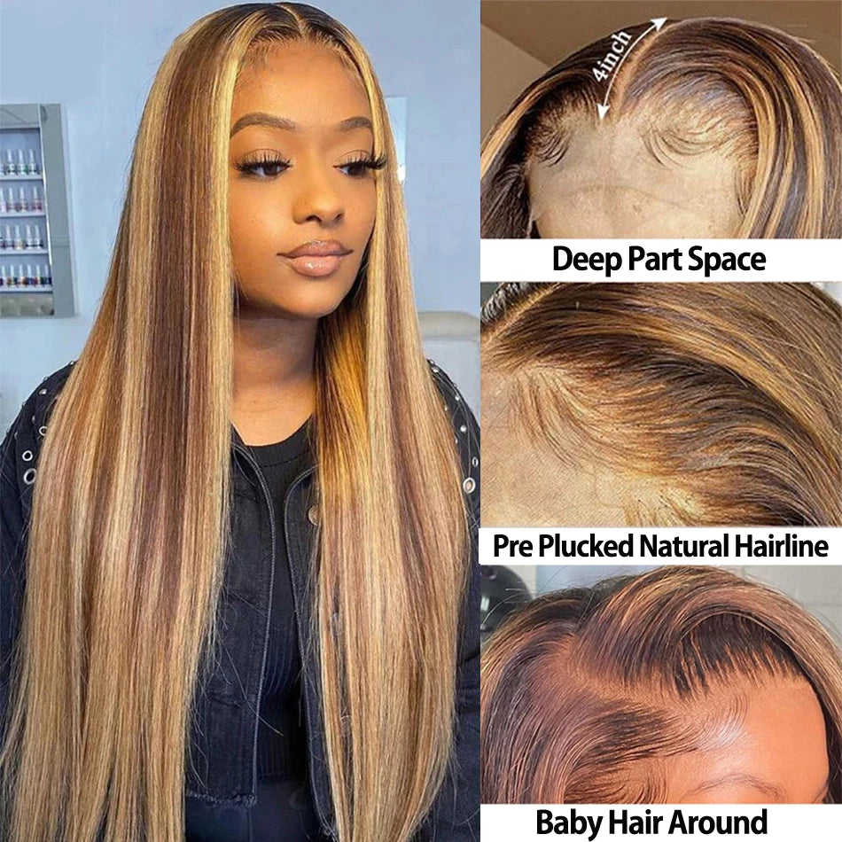 P4/27 Color Highlight Wigs 13x4 Lace Frontal Wig For Women Straight Lace Front Human Hair Wigs Preplucked Wig 100% Human Hair