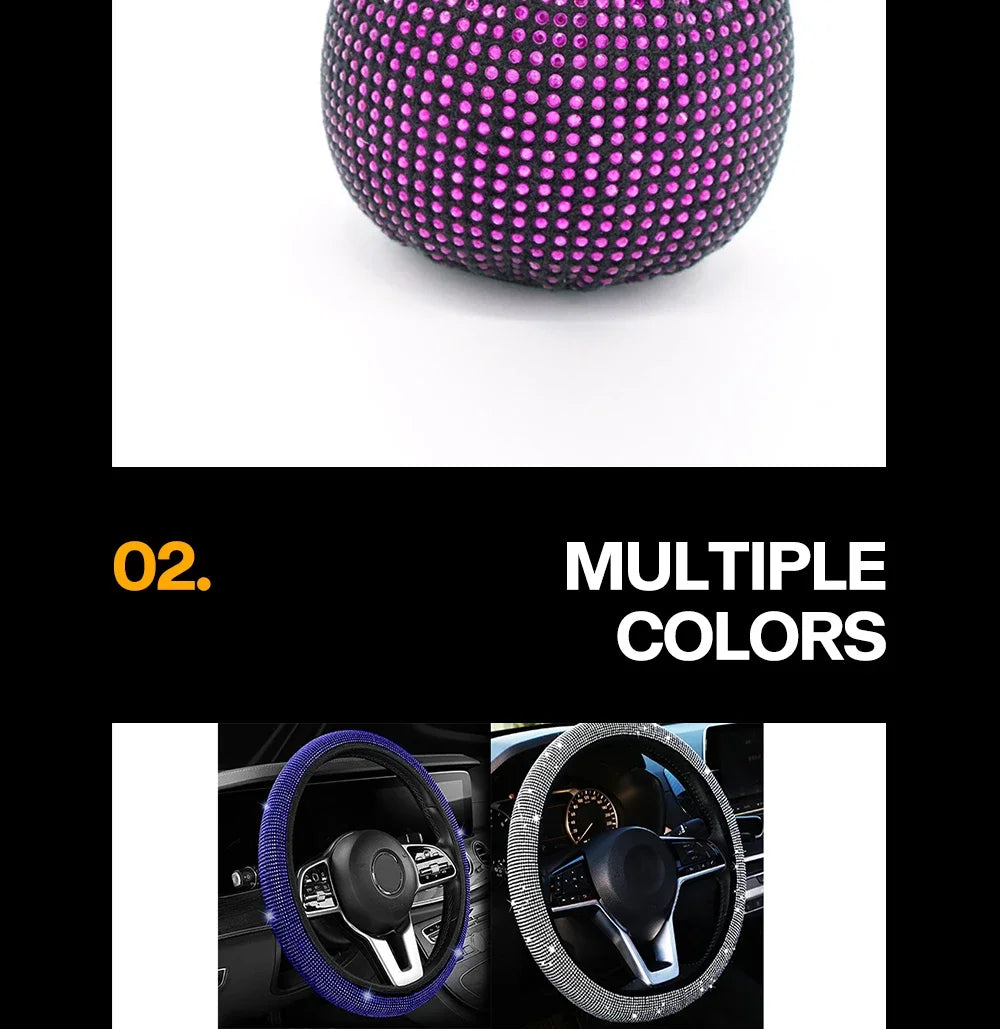 Bling Car Steering Wheel Cover W/ Crystal Diamond Sparkling Car Suv Rhinestones Steering Wheel Protector Vehicle Auto Decoration