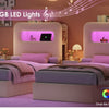 Twin LED Bed Frame , Kids Bed Frame with 2 Drawers and USB Ports, Velvet Upholstered Platform Bed Frame with Bookcase