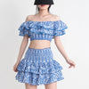 TWOTWINSTYLE Hit Color Print Casual Two Piece Sets For Women Slash Neck Short Sleeve Top High Waist Skirt Summer Set Female New