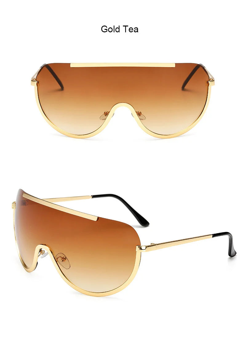 Metal Oversized Punk Sunglasses Women Semi Rimless Goggles Shield Lens Designer Big Shades Female Fashion Accessories