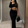 Joskaa Elegant Rhinestone Hollow Maxi Birthday Dress Woman Sexy O-Neck Single Sleeve Skinny Vestidos 2025 Evening Party Clubwear
