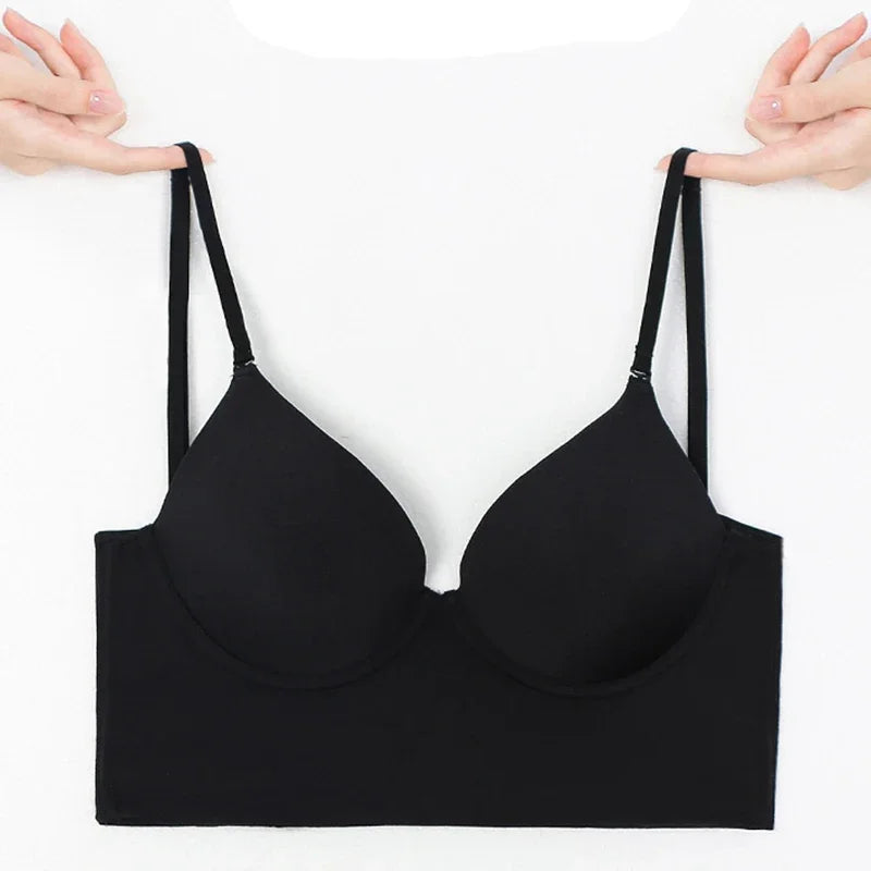 Invisible Lift Up Bra Backless Women Summer Bras Low Cut Sexy Plunge Brassiere Open Back Underwear Seamless Deep U Lingerie