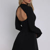 Mozision Long Sleeve Backless Sexy Mini Dress For Women Autumn Winter New O Neck High Waist A-line Club Party Sexy Dress Elegant