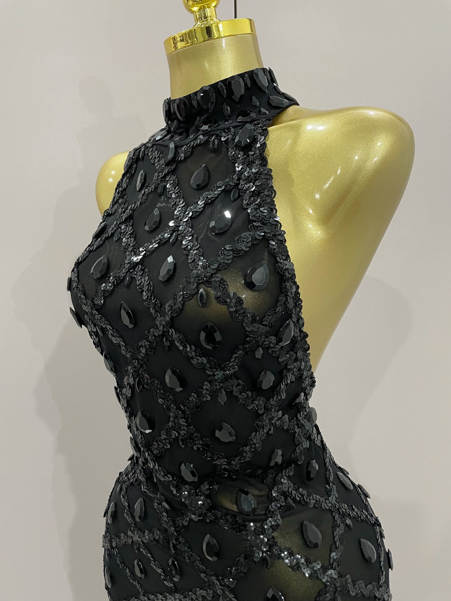 Luxury Sparkly Black Diamond Mesh See THhrough Jumpsuit Women Celebrate Birthday Sexy Dancer Nightclub Performance Stage Costume