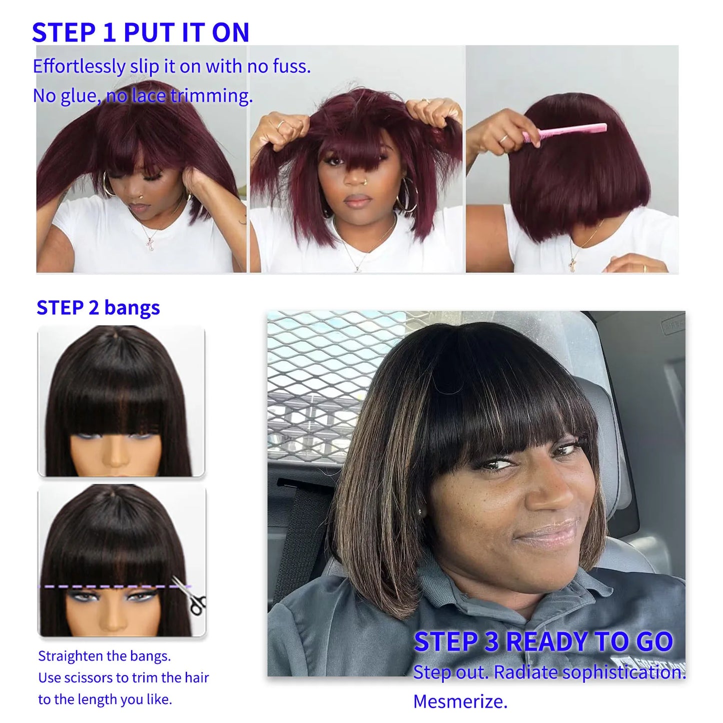 250% Density Straight Bob Wig Human Hair  Wigs with Bangs 2x1 Closure HD Lace Layered Cut Wig Bob Short Wigs Minimalism