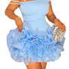 Znaiml Women Blue Stretchy Mini Dresses With Pearls Ruffles Trimmed Bottom Sexy Sheath Short Guest Birthday Party Wedding Gowns