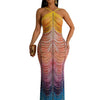 New Gradient Rhinestone Tie Dye Print Halter Mermaid Long Dresses Women Backless Sleeveless Slim Birthday Party Prom Vestidos