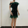 Women's Party Dress Sleeveless Shiny Sequins Feather Evening Dress Sexy Off Shoulder Backless Mini Formal Prom Dresses HXY8