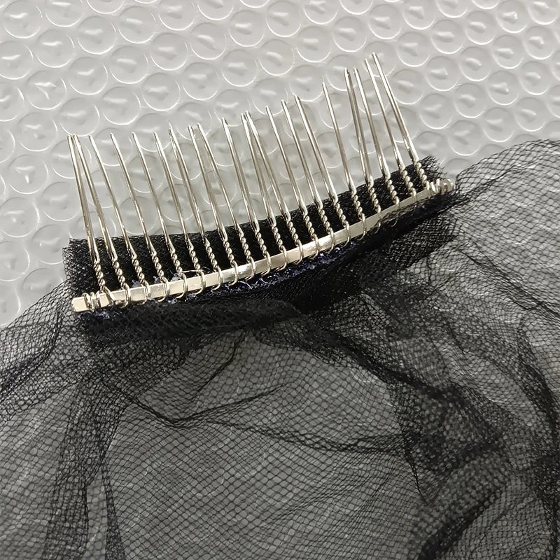 2 Tier Black White Flower Lace Edge Bridal Veils with Comb Elegant Vintage Wedding Cosplay Performance Hair Accessories