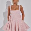 Mozision Sequins Bow Backless Sexy Mini Dress For Women Robe Fashion Square Collar Sleeveless High Waist A-line Club Dress