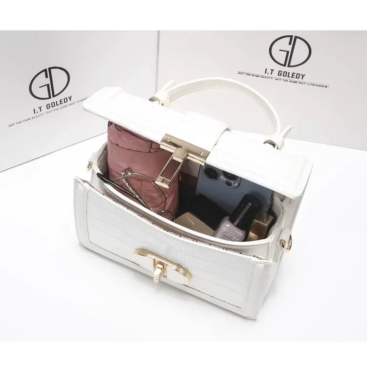 Luxury Designer Bags with High Quality Alligator Printing Leather and Delicate Metal Design Women's Portable Shoulder Bag